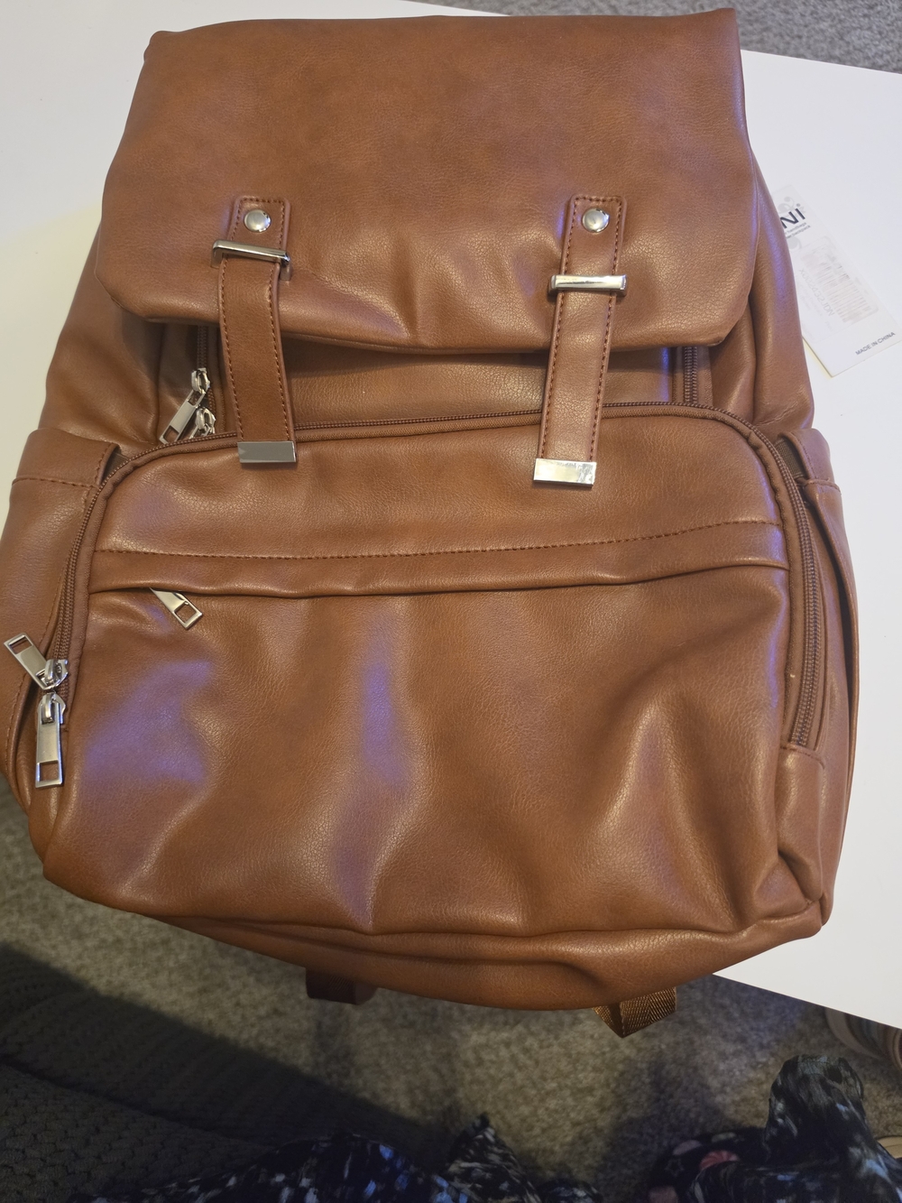 NWT K.Y.Z.N. Brown Leather Multi Pocket Backpack Travel Bag